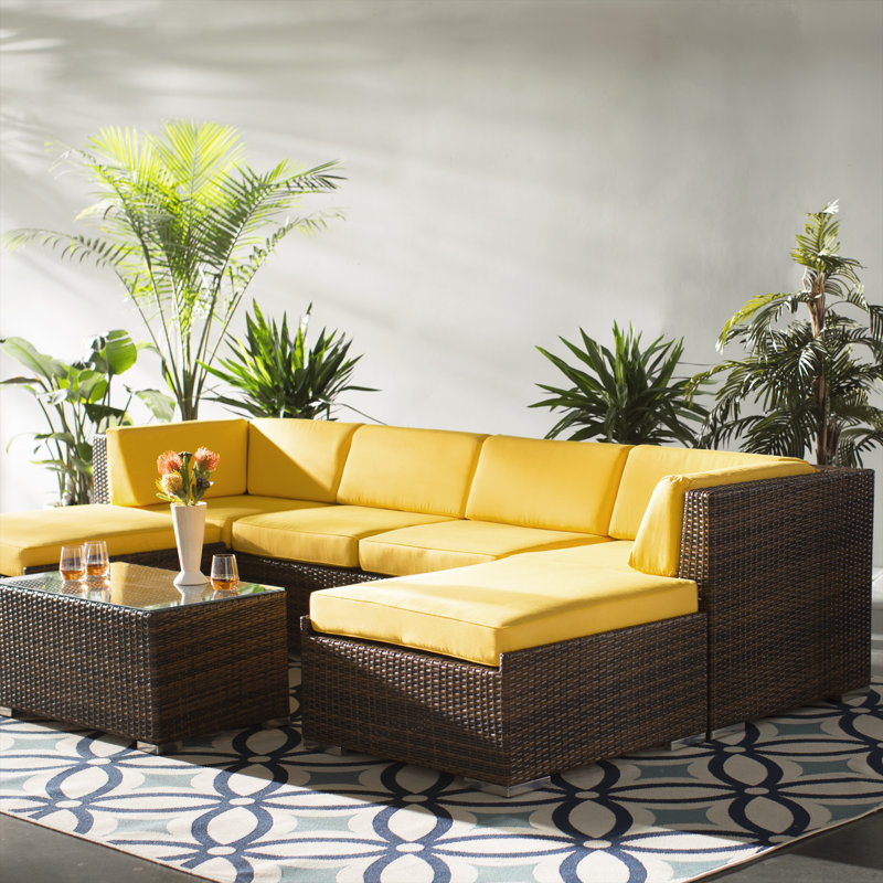 Wade Logan® Baril 7 Piece Rattan Sunbrella Sectional Seating Group with